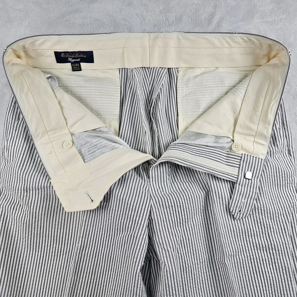 Brooks Brothers Seersucker Trousers Pants Mens 34x30 Cuffed Gray White Hickory